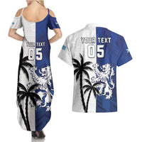 Fiji And Scotland Rugby Custom Couples Matching Summer Maxi Dress and Hawaiian Shirt Fijian Palm Tree With Thistle Together