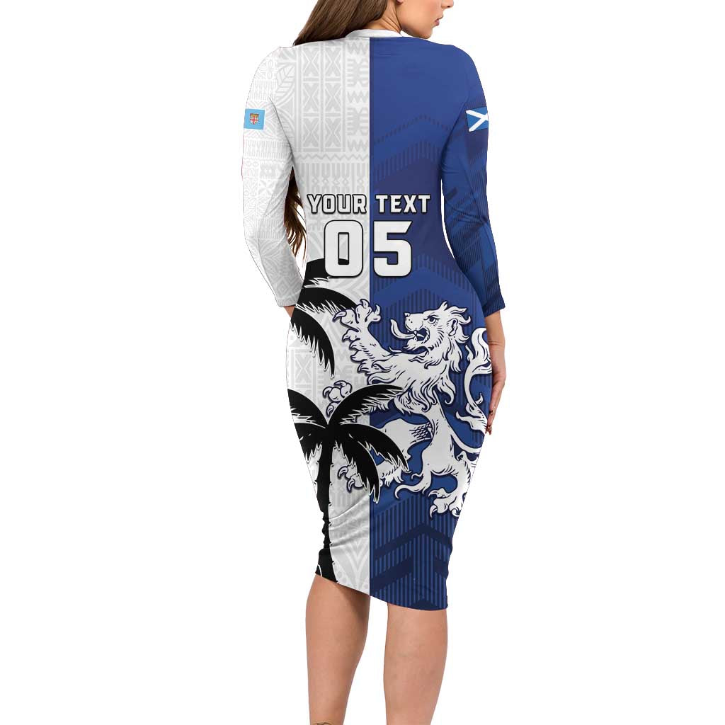 Fiji And Scotland Rugby Custom Family Matching Long Sleeve Bodycon Dress and Hawaiian Shirt Fijian Palm Tree With Thistle Together