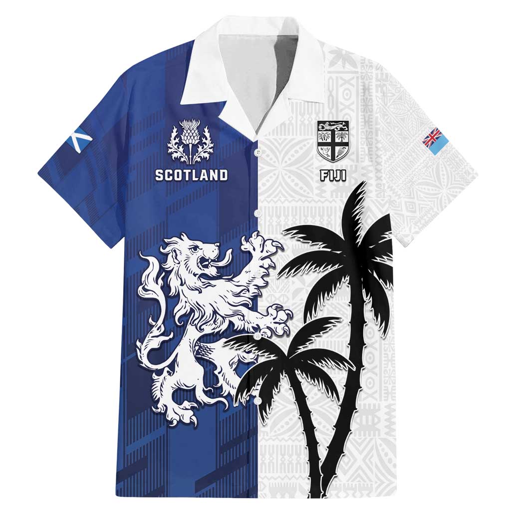 Fiji And Scotland Rugby Custom Family Matching Mermaid Dress and Hawaiian Shirt Fijian Palm Tree With Thistle Together