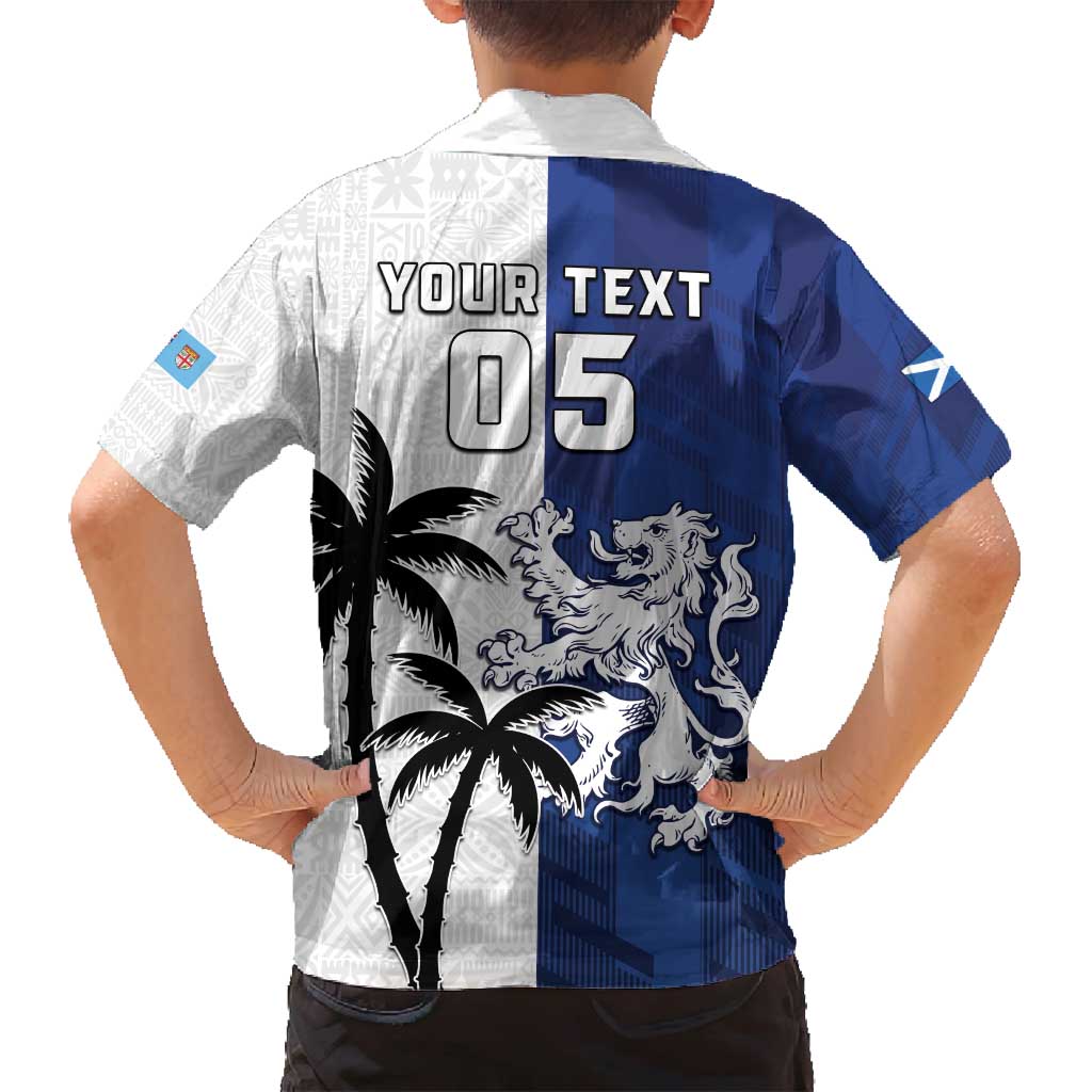 Fiji And Scotland Rugby Custom Family Matching Off Shoulder Short Dress and Hawaiian Shirt Fijian Palm Tree With Thistle Together LT05 - Polynesian Pride