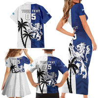 Fiji And Scotland Rugby Custom Family Matching Short Sleeve Bodycon Dress and Hawaiian Shirt Fijian Palm Tree With Thistle Together