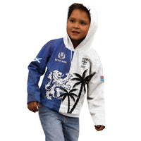 Fiji And Scotland Rugby Custom Kid Hoodie Fijian Palm Tree With Thistle Together