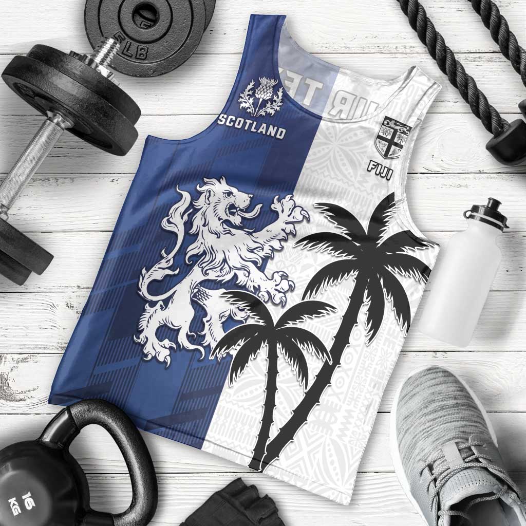 Fiji And Scotland Rugby Custom Men Tank Top Fijian Palm Tree With Thistle Together