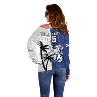 Fiji And Scotland Rugby Custom Off Shoulder Sweater Fijian Palm Tree With Thistle Together