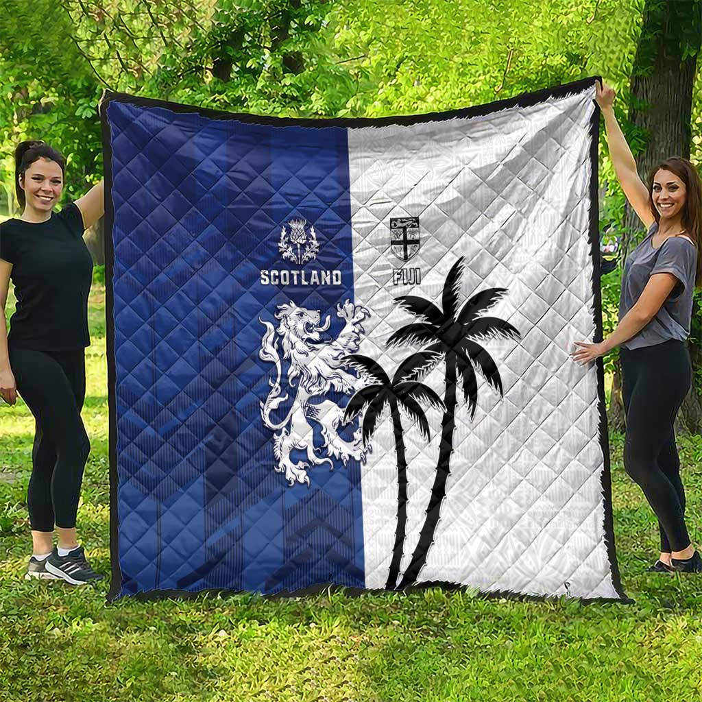 Fiji And Scotland Rugby Quilt Fijian Palm Tree With Thistle Together