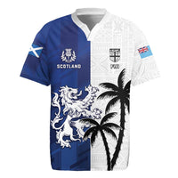 Fiji And Scotland Rugby Custom Rugby Jersey Fijian Palm Tree With Thistle Together