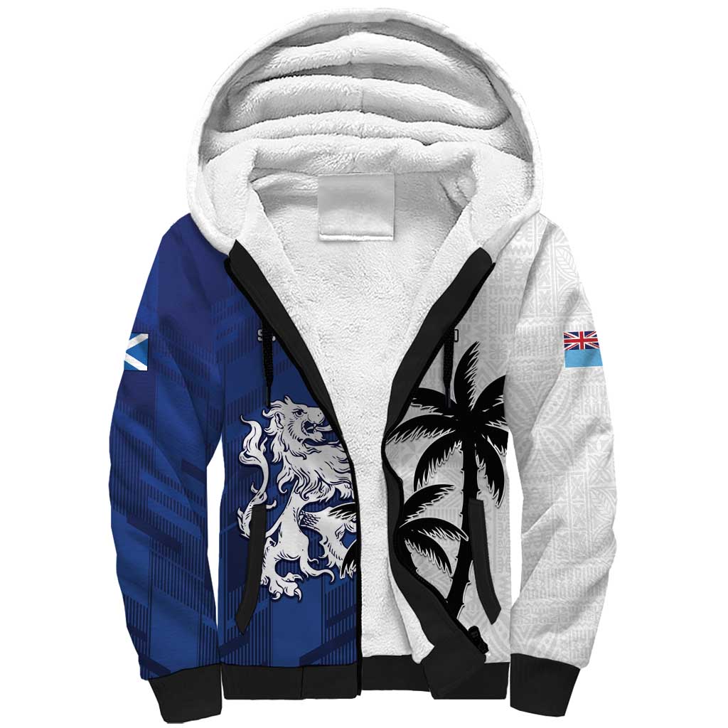 Fiji And Scotland Rugby Custom Sherpa Hoodie Fijian Palm Tree With Thistle Together