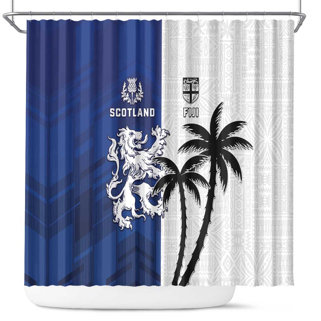 Fiji And Scotland Rugby Shower Curtain Fijian Palm Tree With Thistle Together