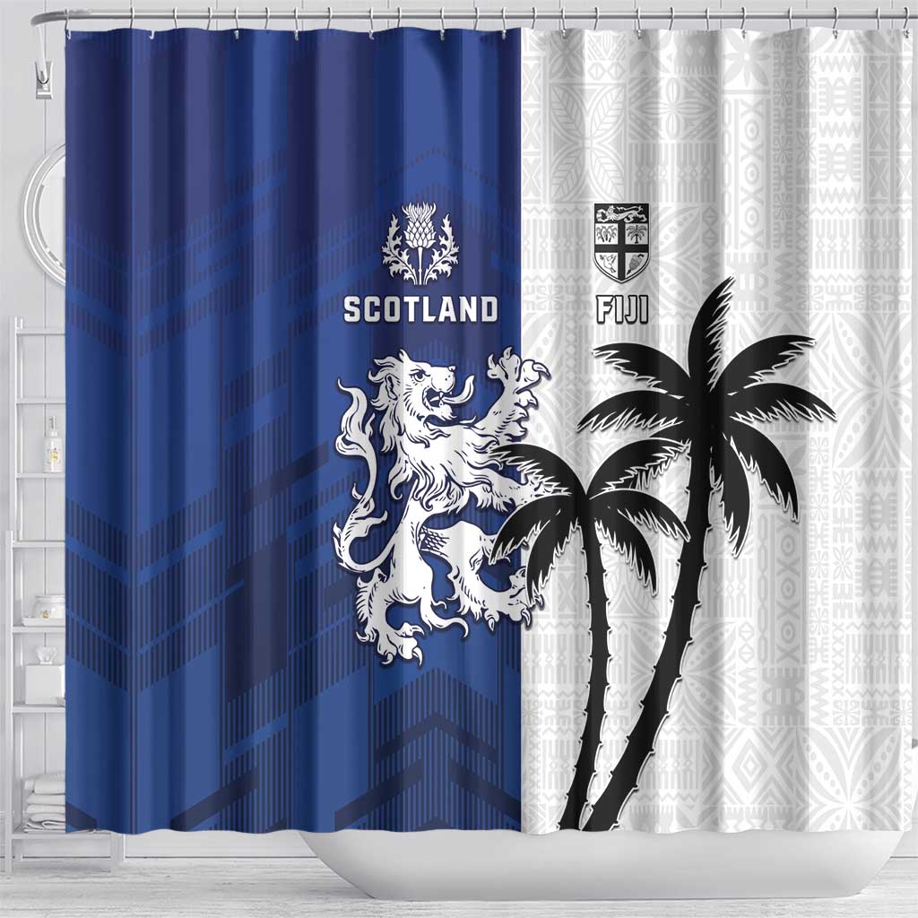 Fiji And Scotland Rugby Shower Curtain Fijian Palm Tree With Thistle Together