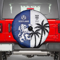 Fiji And Scotland Rugby Spare Tire Cover Fijian Palm Tree With Thistle Together