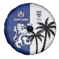 Fiji And Scotland Rugby Spare Tire Cover Fijian Palm Tree With Thistle Together