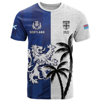 Fiji And Scotland Rugby Custom T Shirt Fijian Palm Tree With Thistle Together