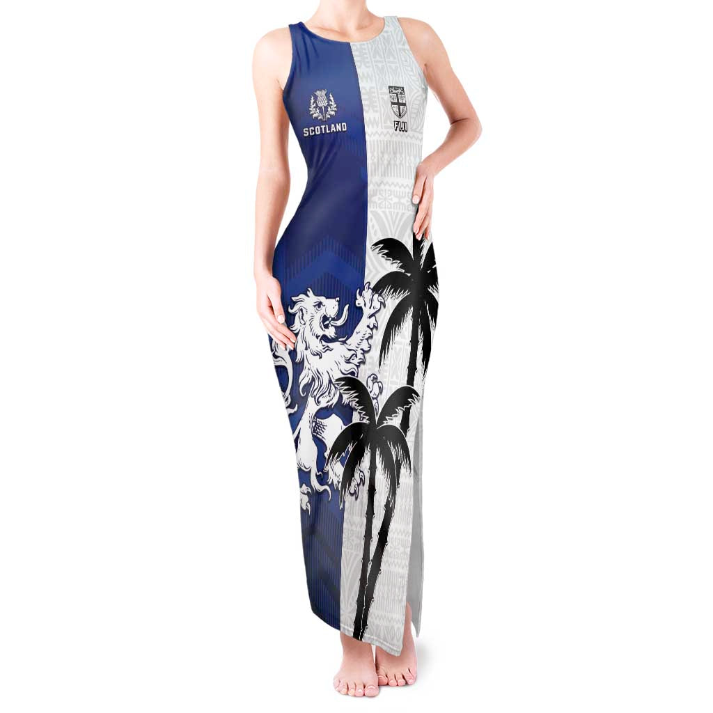 Fiji And Scotland Rugby Custom Tank Maxi Dress Fijian Palm Tree With Thistle Together