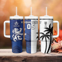 Fiji And Scotland Rugby Custom Tumbler With Handle Fijian Palm Tree With Thistle Together