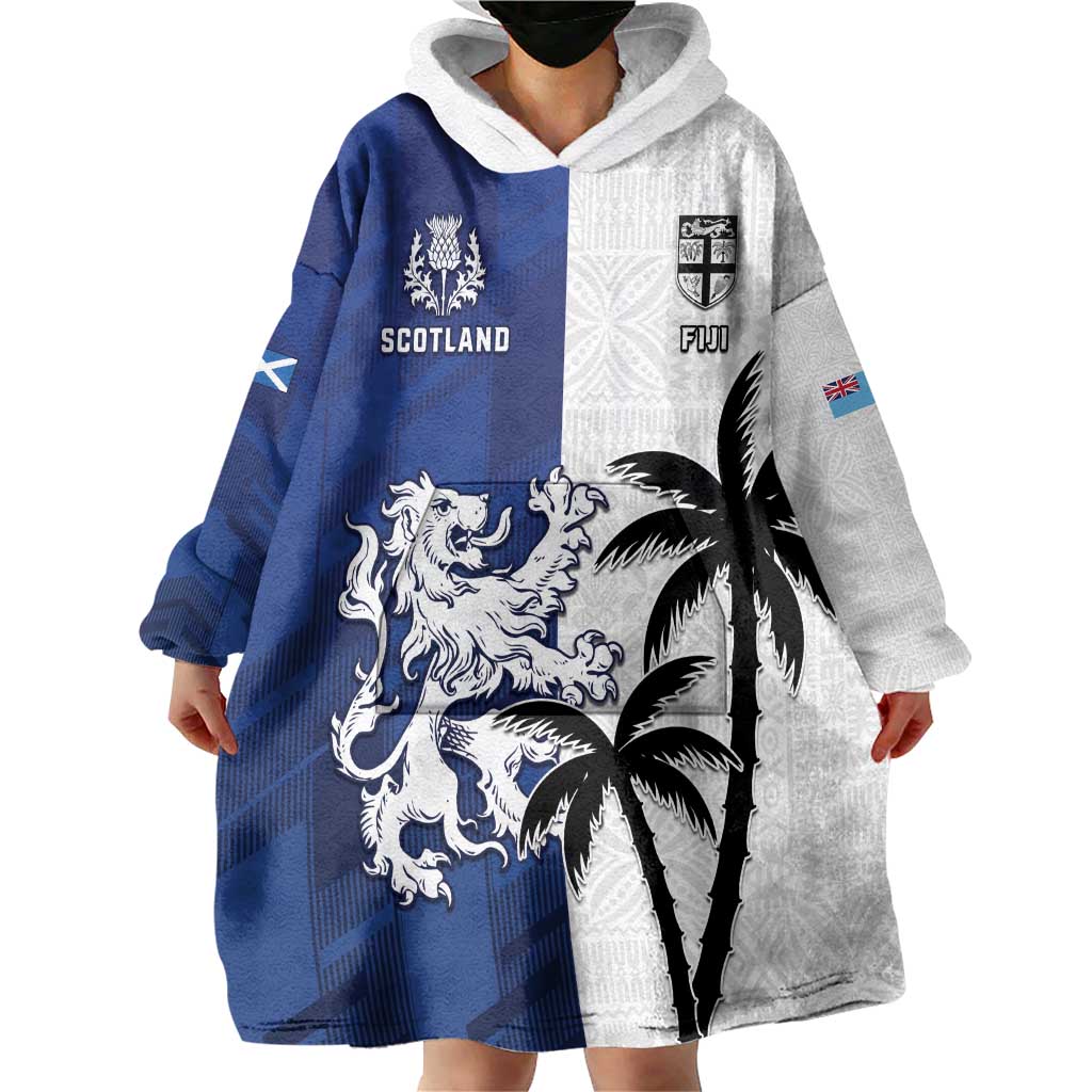 Fiji And Scotland Rugby Custom Wearable Blanket Hoodie Fijian Palm Tree With Thistle Together