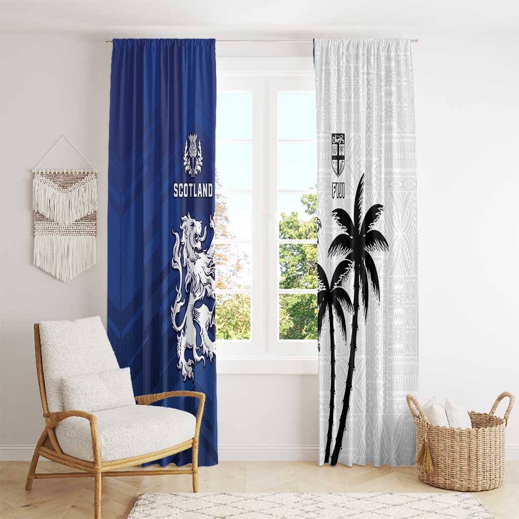 Fiji And Scotland Rugby Window Curtain Fijian Palm Tree With Thistle Together