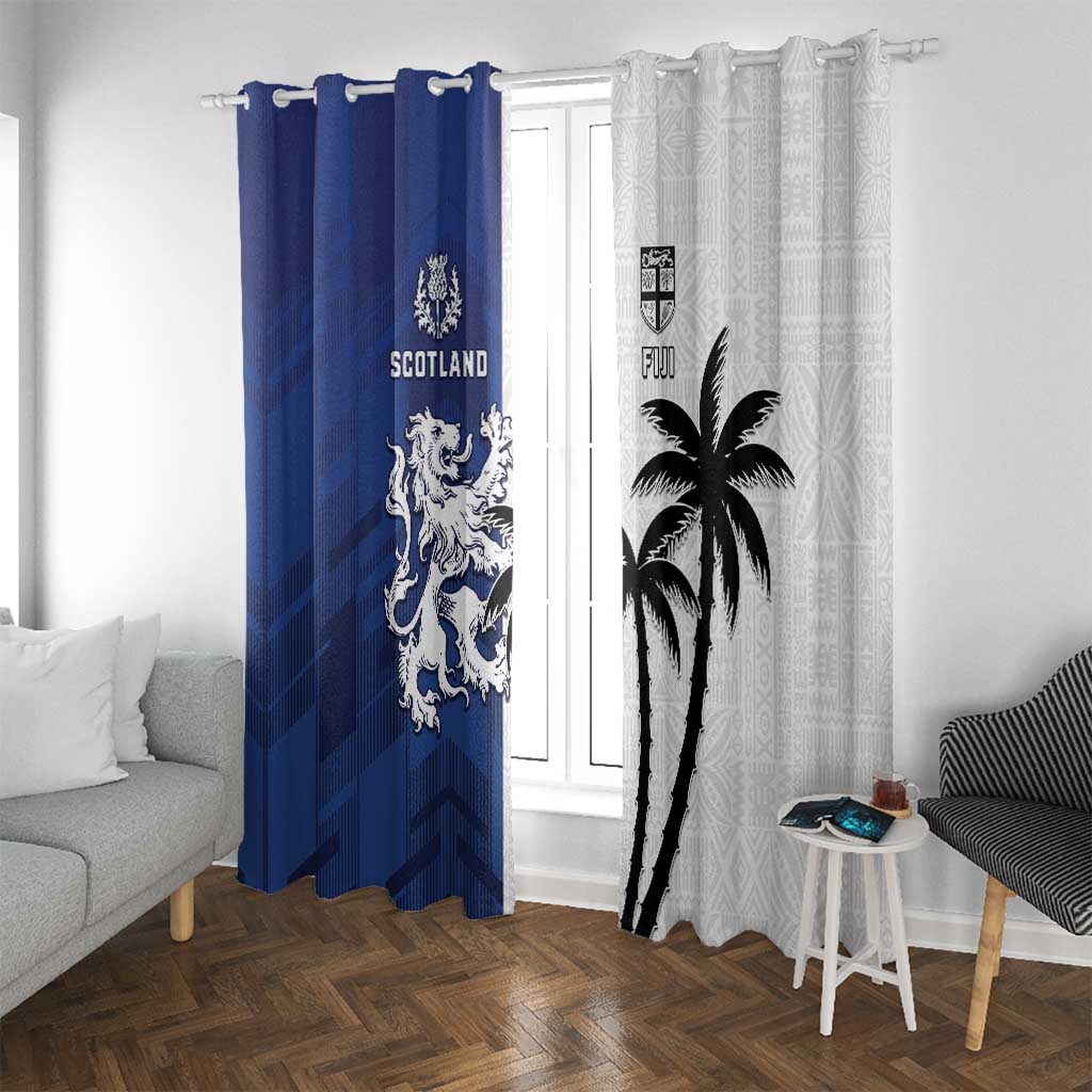 Fiji And Scotland Rugby Window Curtain Fijian Palm Tree With Thistle Together