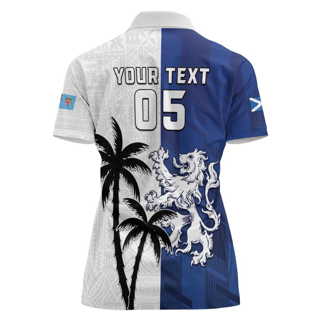 Fiji And Scotland Rugby Custom Women Polo Shirt Fijian Palm Tree With Thistle Together