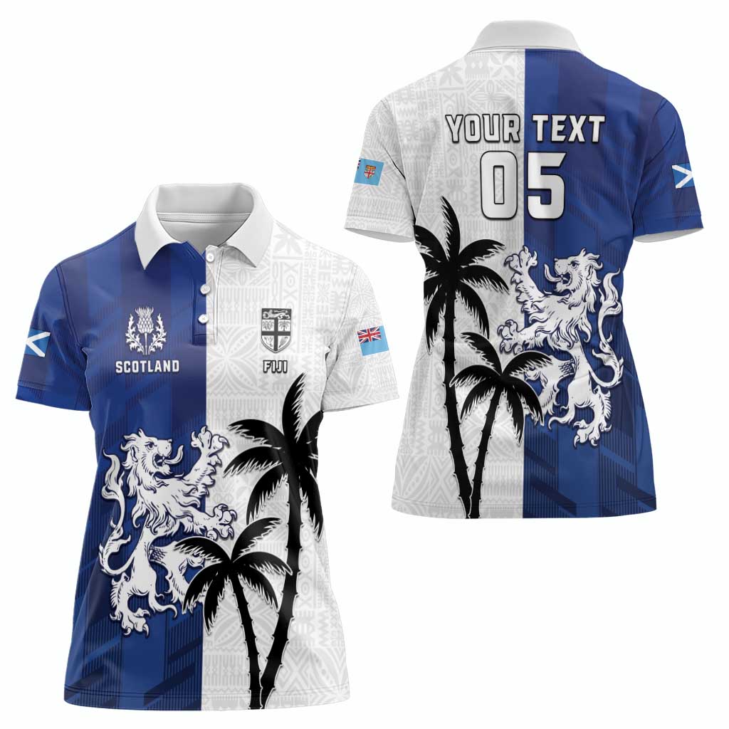 Fiji And Scotland Rugby Custom Women Polo Shirt Fijian Palm Tree With Thistle Together