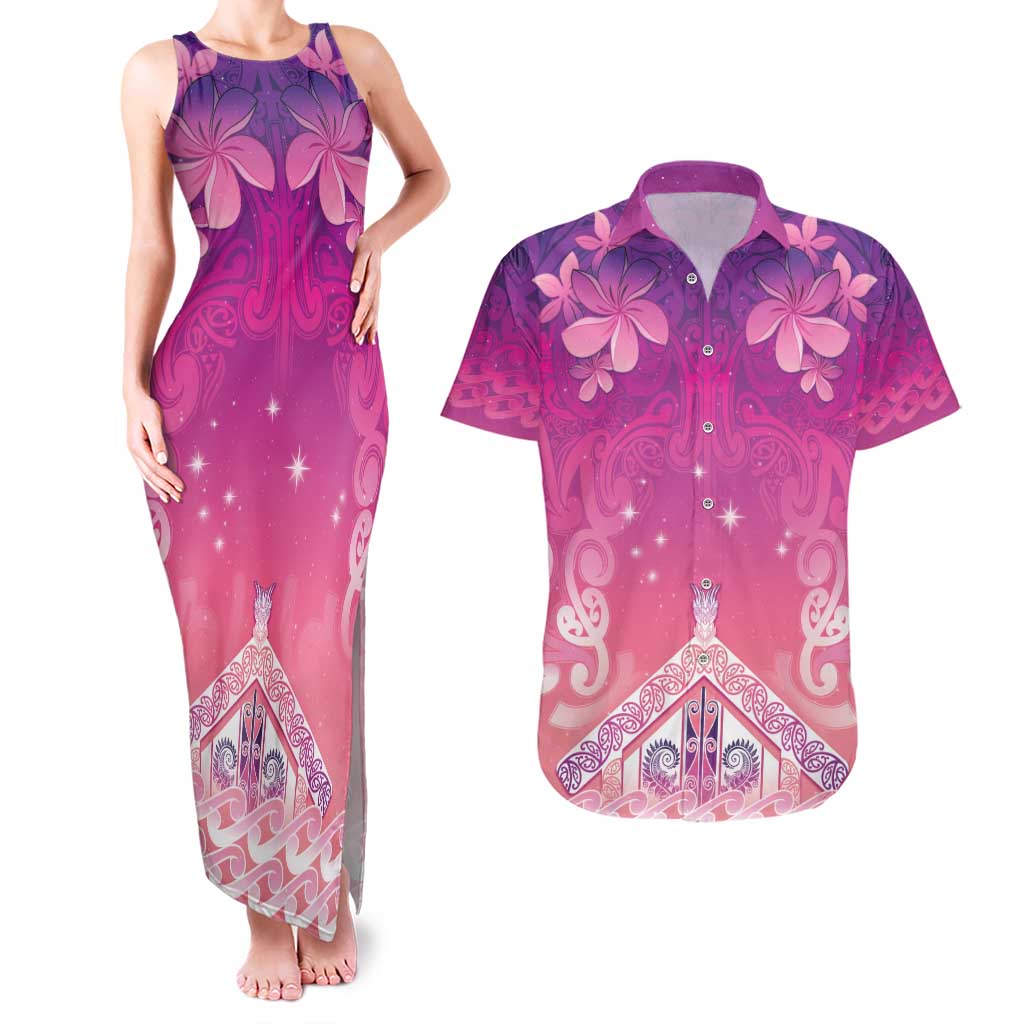 New Zealand Matariki Couples Matching Tank Maxi Dress and Hawaiian Shirt Maori Marae Purple Galaxy