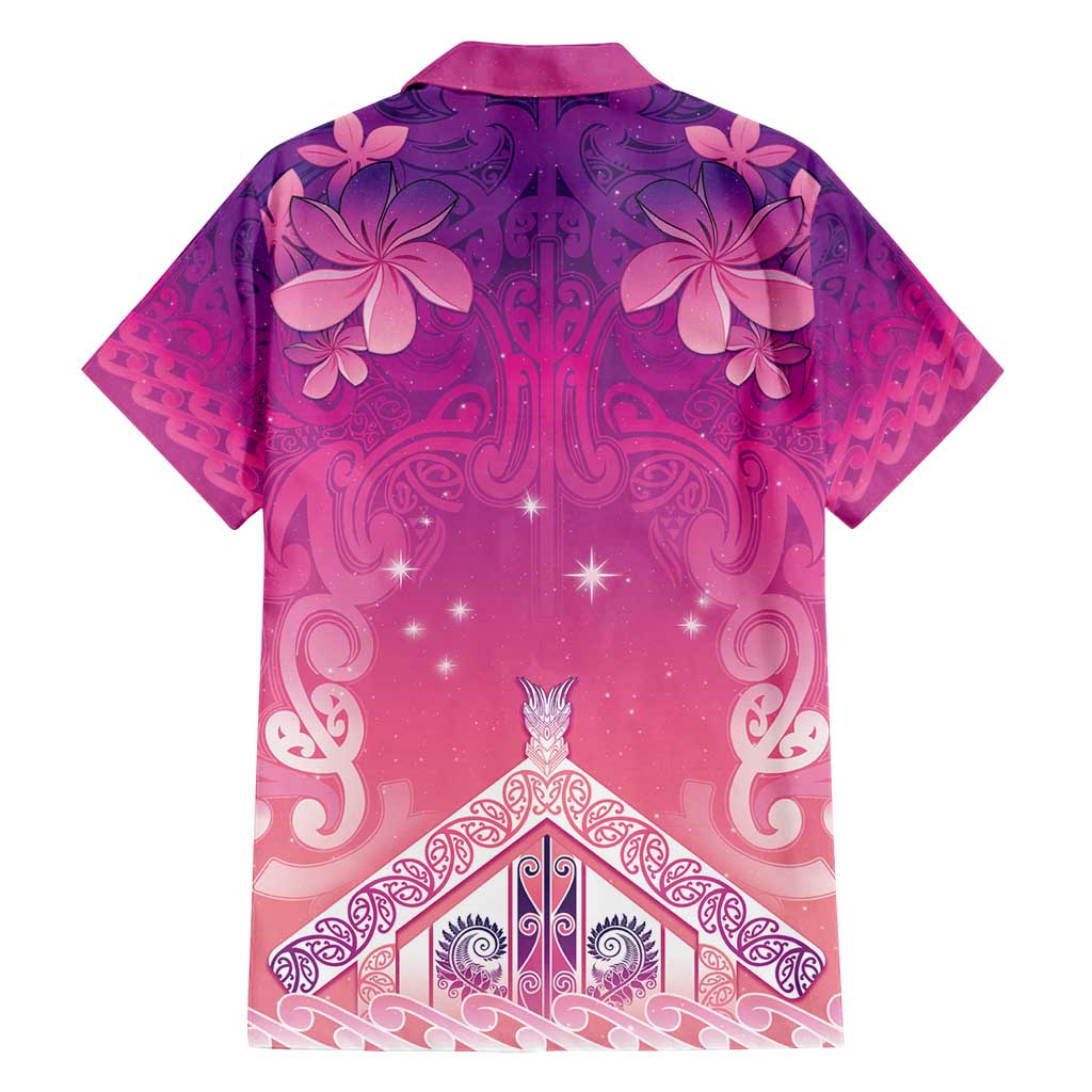 New Zealand Matariki Family Matching Off Shoulder Short Dress and Hawaiian Shirt Maori Marae Purple Galaxy