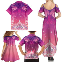 New Zealand Matariki Family Matching Summer Maxi Dress and Hawaiian Shirt Maori Marae Purple Galaxy