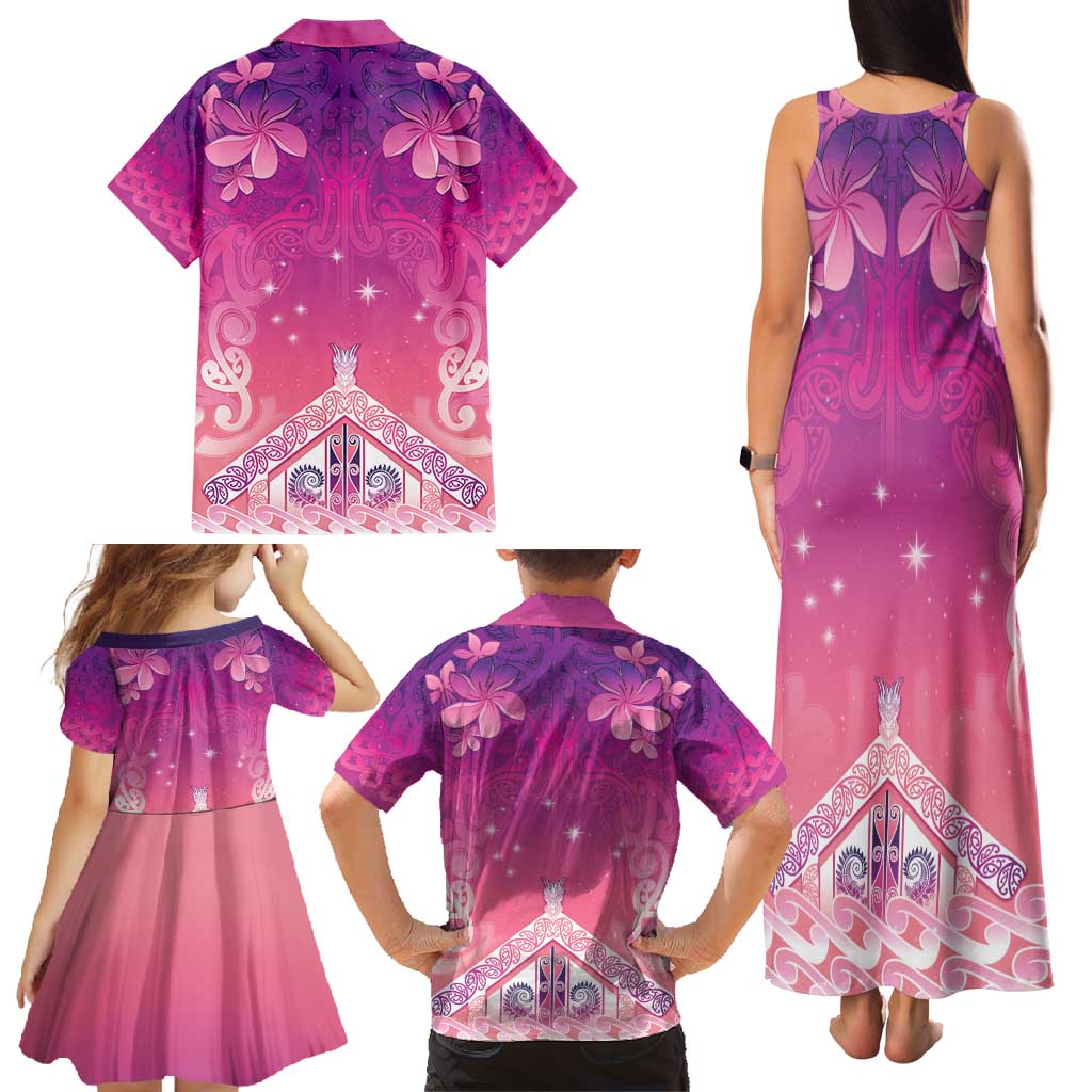 New Zealand Matariki Family Matching Tank Maxi Dress and Hawaiian Shirt Maori Marae Purple Galaxy