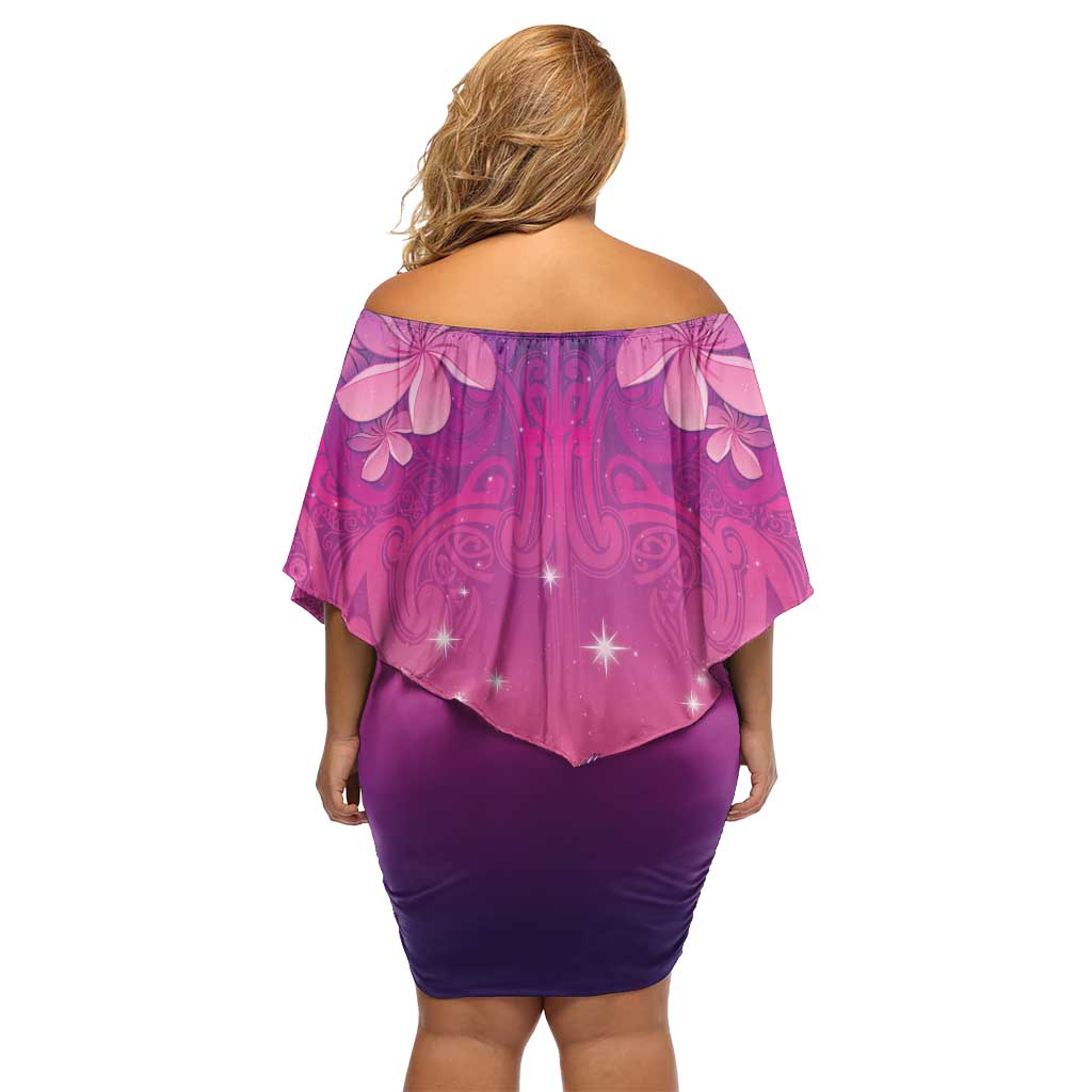 New Zealand Matariki Off Shoulder Short Dress Maori Marae Purple Galaxy