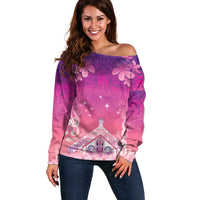 New Zealand Matariki Off Shoulder Sweater Maori Marae Purple Galaxy
