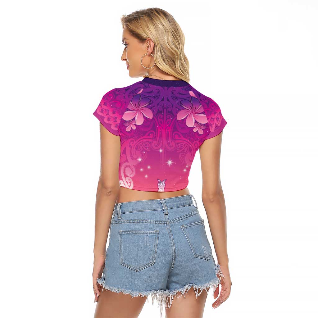 New Zealand Matariki Raglan Cropped T Shirt Maori Marae Purple Galaxy