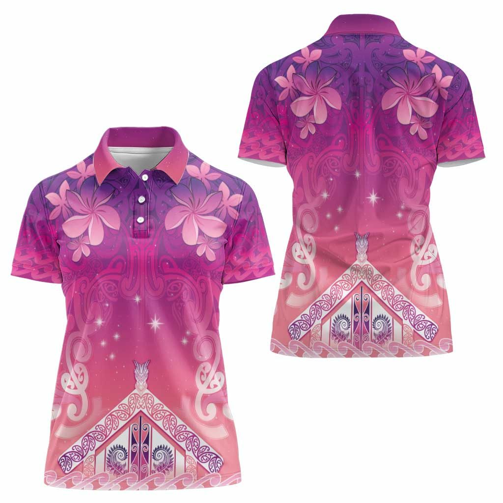 New Zealand Matariki Women Polo Shirt Maori Marae Purple Galaxy