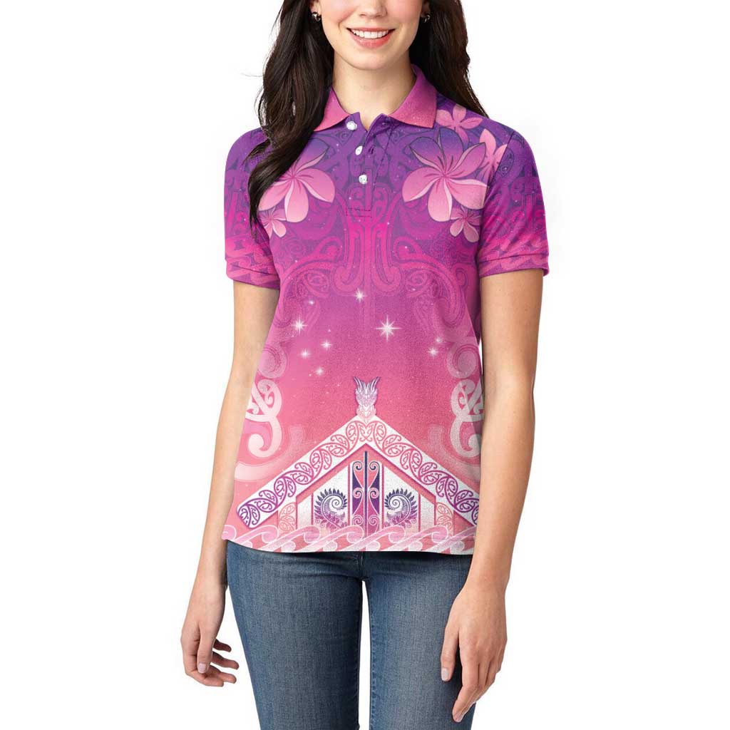 New Zealand Matariki Women Polo Shirt Maori Marae Purple Galaxy