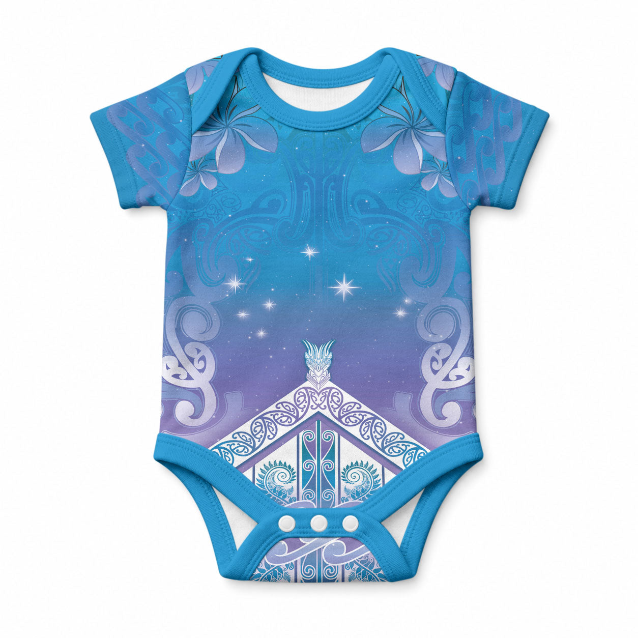 New Zealand Matariki Baby Onesie Maori Marae Cyan Galaxy LT05 Cyan - Polynesian Pride