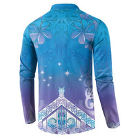 New Zealand Matariki Button Sweatshirt Maori Marae Cyan Galaxy