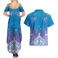 New Zealand Matariki Couples Matching Summer Maxi Dress and Hawaiian Shirt Maori Marae Cyan Galaxy