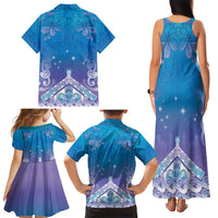 New Zealand Matariki Family Matching Tank Maxi Dress and Hawaiian Shirt Maori Marae Cyan Galaxy
