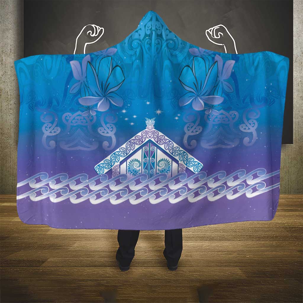 New Zealand Matariki Hooded Blanket Maori Marae Cyan Galaxy