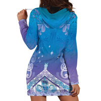 New Zealand Matariki Hoodie Dress Maori Marae Cyan Galaxy