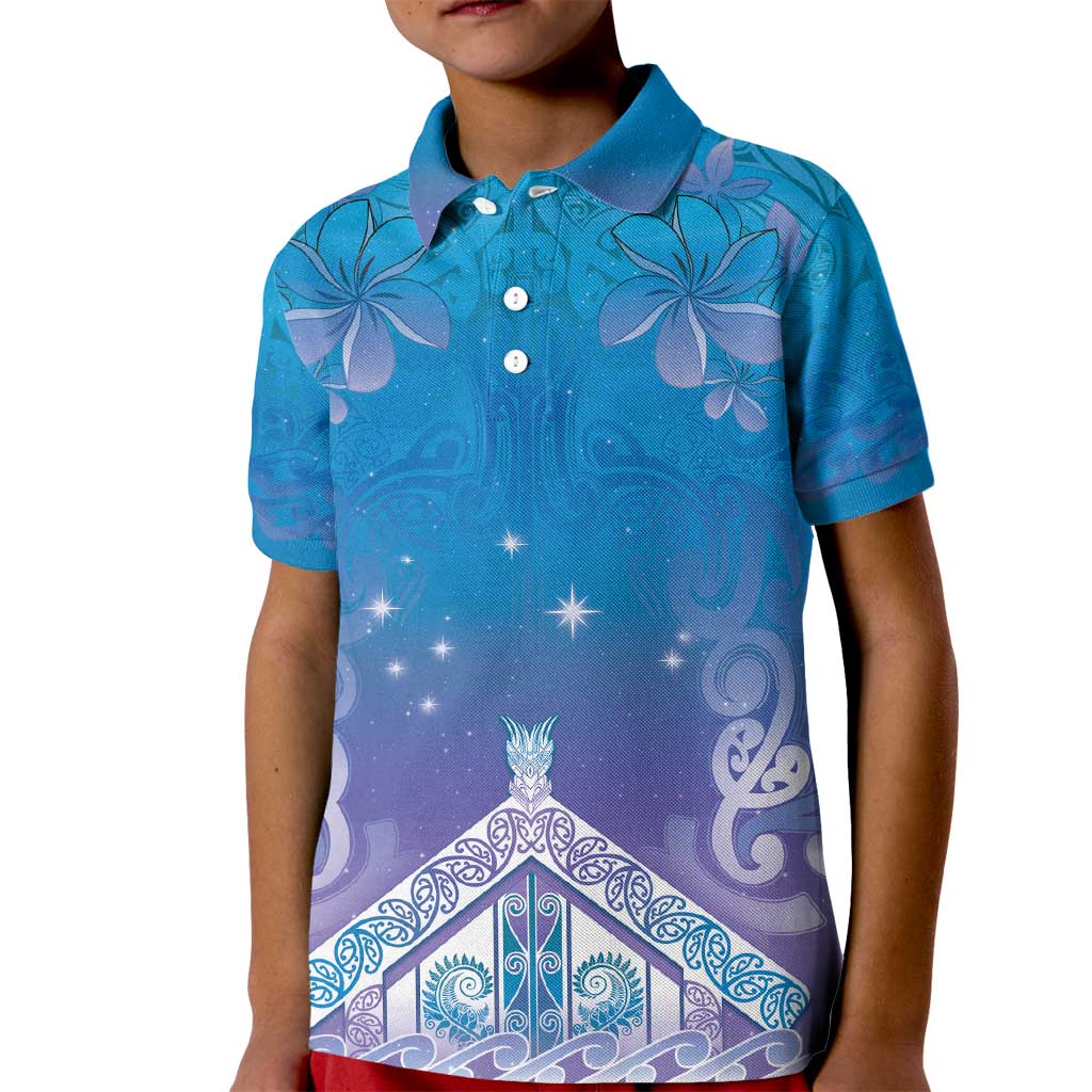 New Zealand Matariki Kid Polo Shirt Maori Marae Cyan Galaxy