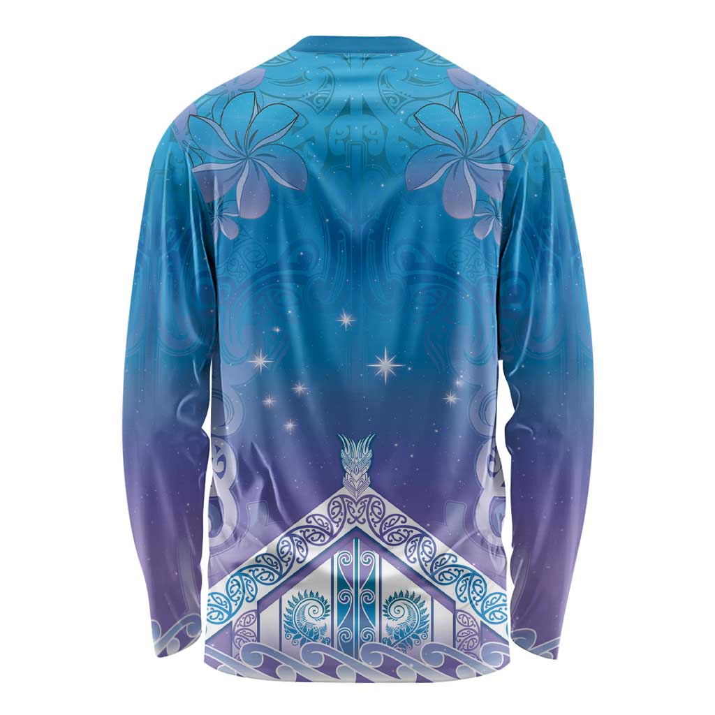 New Zealand Matariki Long Sleeve Shirt Maori Marae Cyan Galaxy