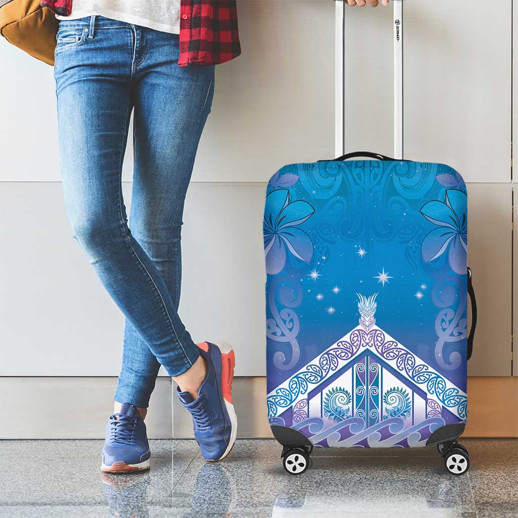 New Zealand Matariki Luggage Cover Maori Marae Cyan Galaxy