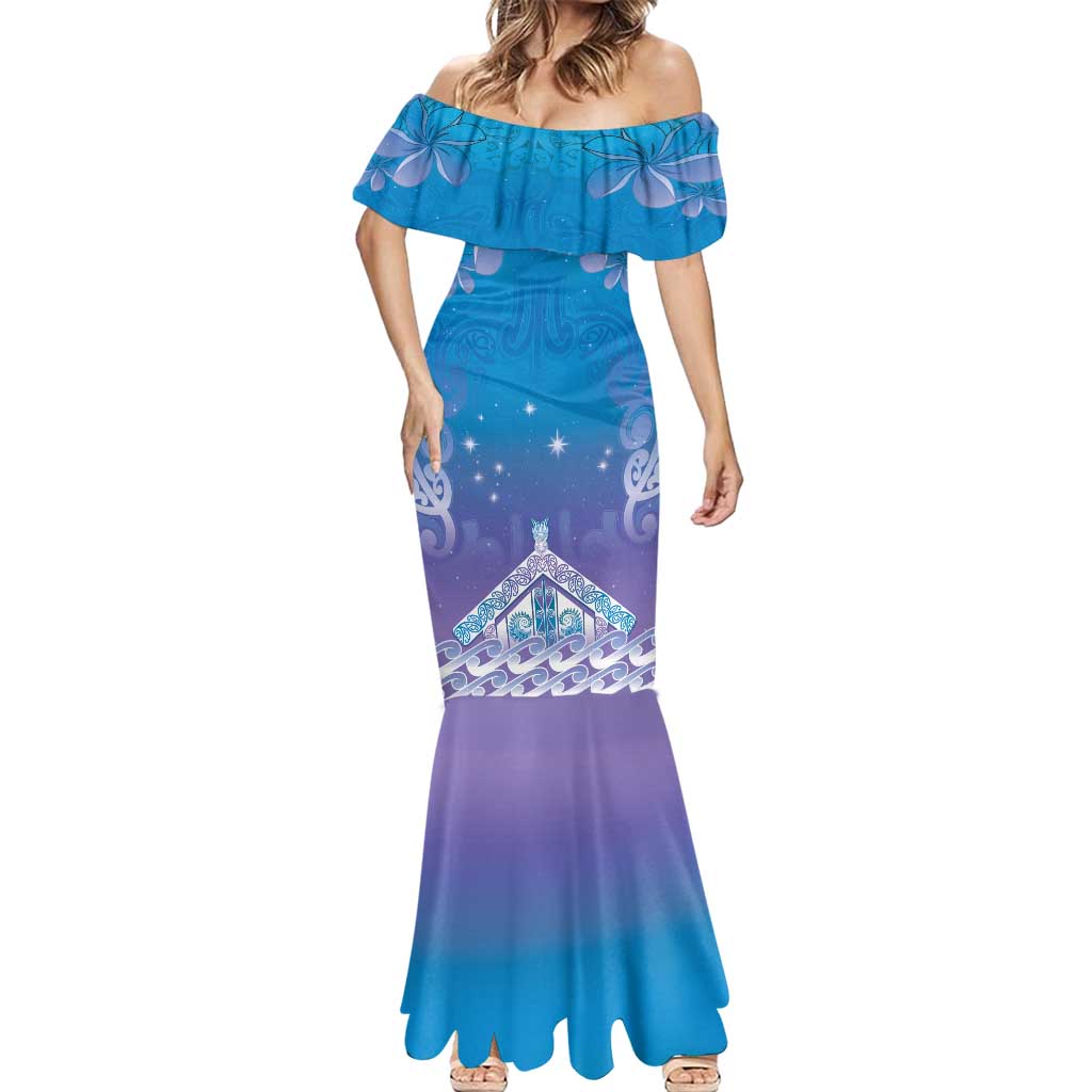 New Zealand Matariki Mermaid Dress Maori Marae Cyan Galaxy
