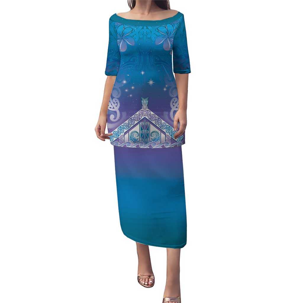 New Zealand Matariki Puletasi Maori Marae Cyan Galaxy