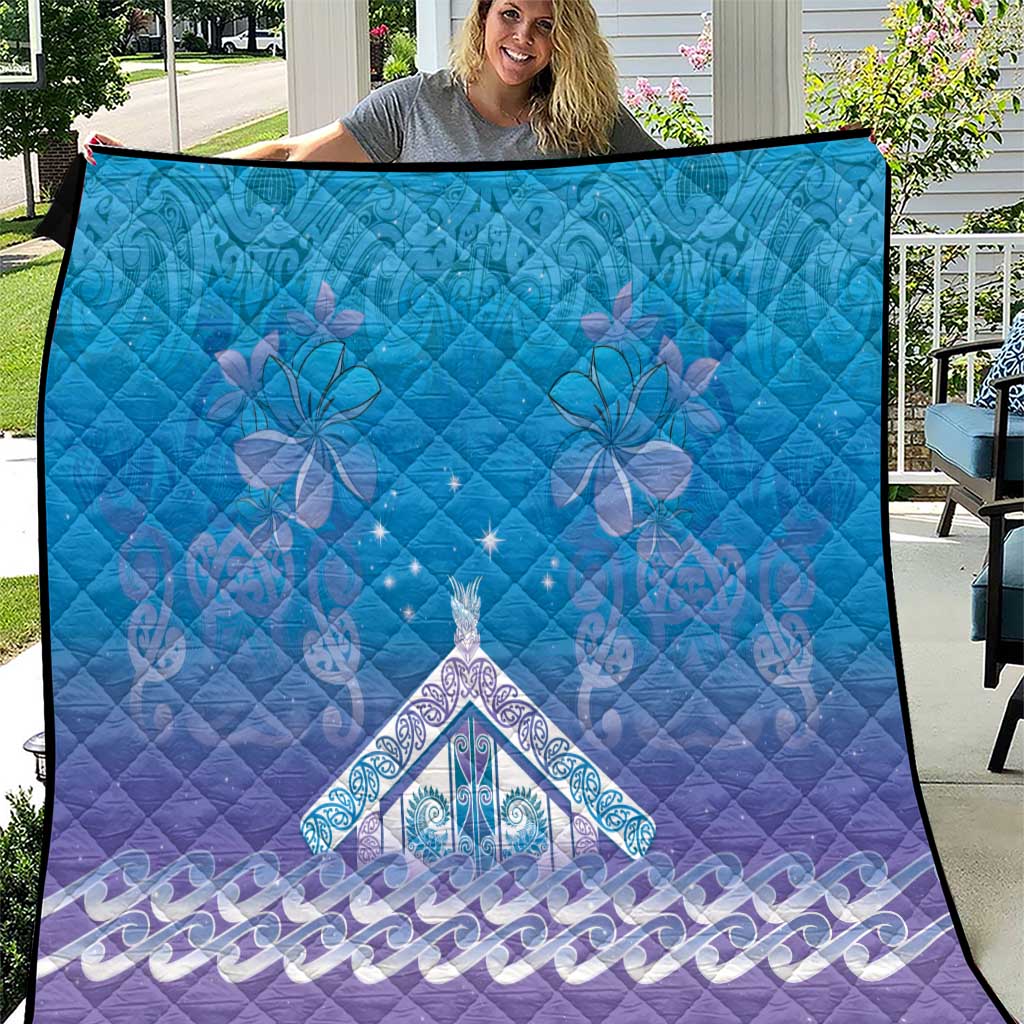 New Zealand Matariki Quilt Maori Marae Cyan Galaxy