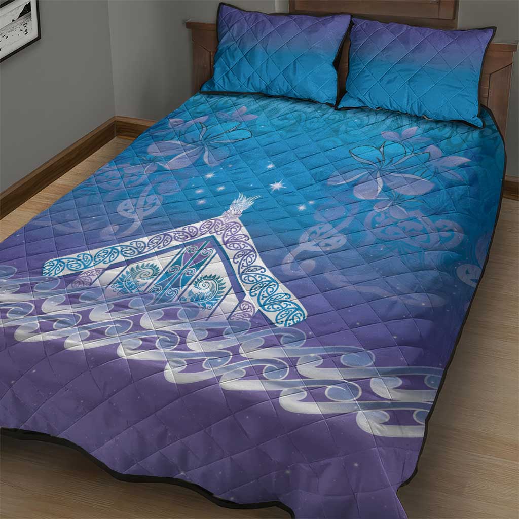 New Zealand Matariki Quilt Bed Set Maori Marae Cyan Galaxy