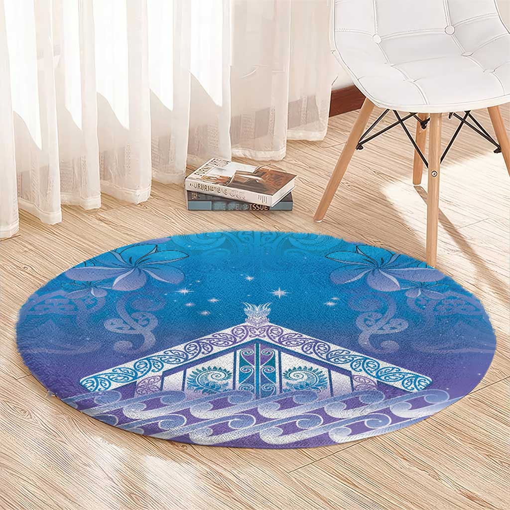 New Zealand Matariki Round Carpet Maori Marae Cyan Galaxy