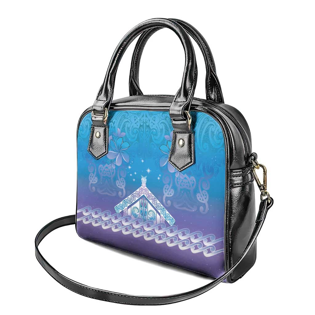 New Zealand Matariki Shoulder Handbag Maori Marae Cyan Galaxy
