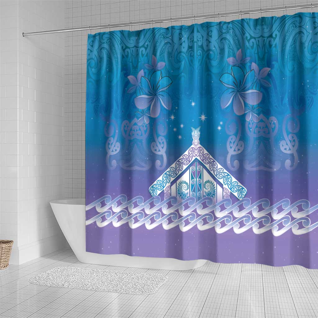 New Zealand Matariki Shower Curtain Maori Marae Cyan Galaxy