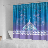 New Zealand Matariki Shower Curtain Maori Marae Cyan Galaxy