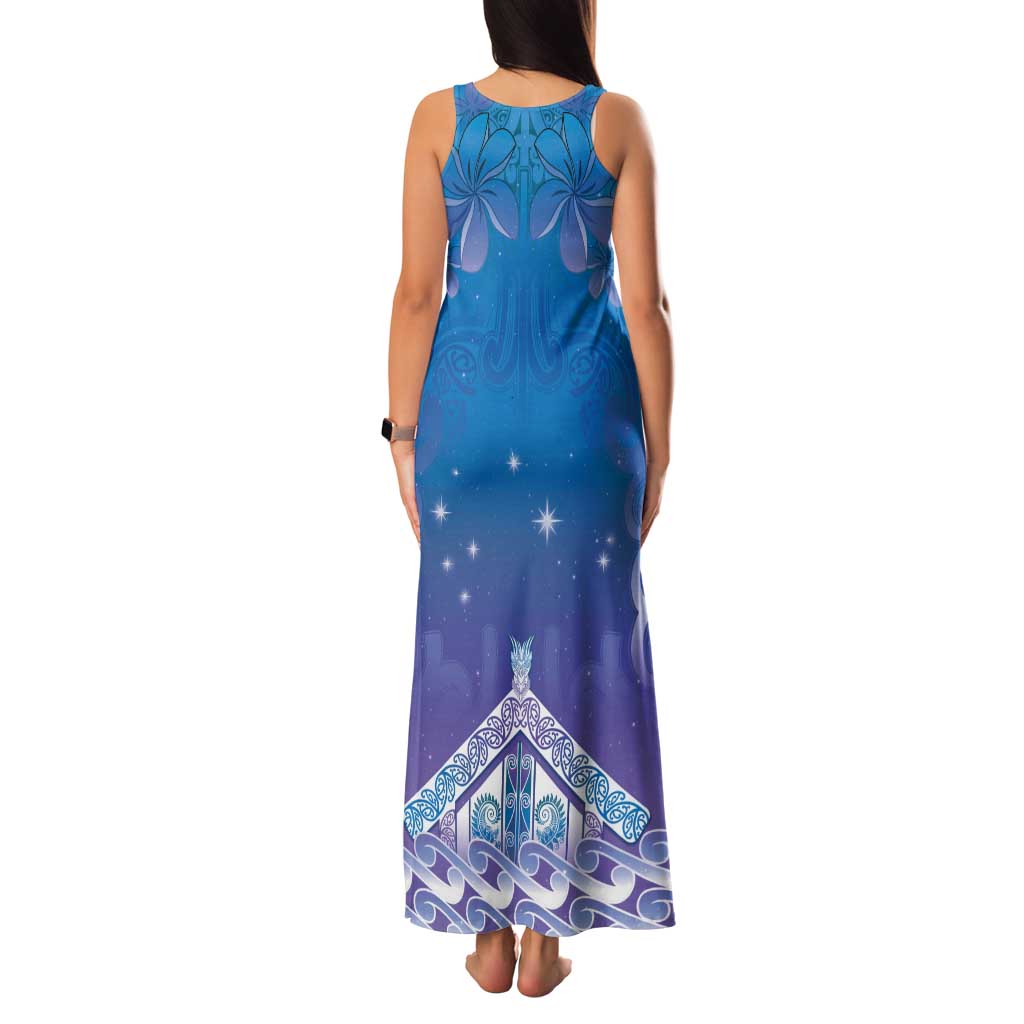 New Zealand Matariki Tank Maxi Dress Maori Marae Cyan Galaxy